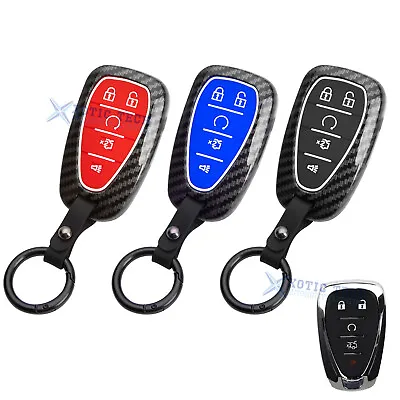 Carbon Fiber Style Smart Key Fob Case Cover W/Chain For 5BT Chevy Camaro Malibu • $12.99