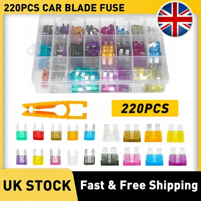 220 Standard Blade Fuses Car Auto Fuse Set 5-30A Mixed Assorted W/ Puller Holder • £12.99