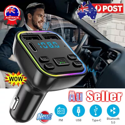 Bluetooth 5.0+ Car BT Wireless FM Transmitter Adapter Hands-Free USB PD Charger • $10.19