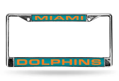 License Plate Frame NFL Miami Dolphins Orange In Teal Laser Cut Chrome • $29.99