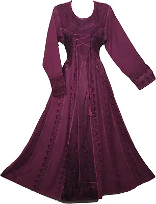 £34.99 • Buy Boho Maxi Dress Winter Festive MAGENTA Long Sleeve Corset Medieval Embroidered