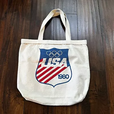 Vintage 1980 USA Olympic Canvas Tote Bag With Olympic Shield 80s Beach • $12