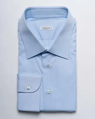 Zilli $730 Blue Cotton Spread Collar Tailored Fit Dress Shirt (45 Eu) 17.75 US • $193.46