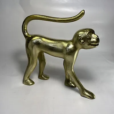 Gold Cast Aluminum Monkey Figurine Walking Modern Contemporary Sculpture Decor • $26.90