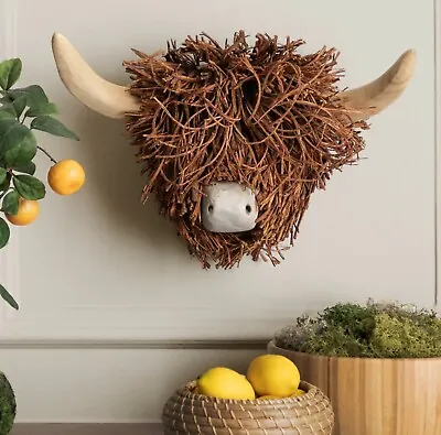 Voyage Maison Highland Cow Wall Mounted Hand Crafted Wooden Sculpture Brown • £79