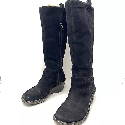 UGG Hartley Knee High Black Suede & Sheepskin Wedge Boots 3342 Size 7 M • $29.99