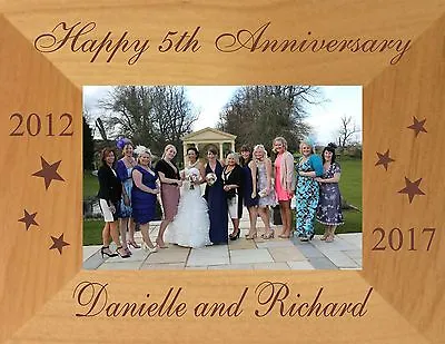 5th WEDDING ANNIVERSARY GIFT ENGRAVED PHOTO FRAME PERSONALISED 5th 10th 20th • £23.95