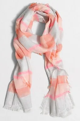 J. Crew NEW Womens Multistripe Lurex Scarf With Fringe Neon Dahlia 72  X 27  NWT • $18