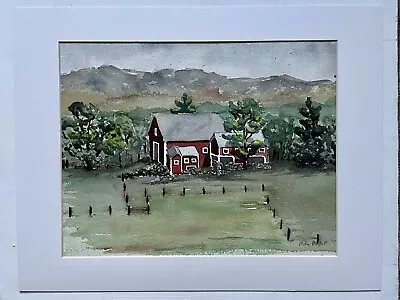 Vintage Signed Watercolor Painting Of Barn + Farm -Harvard MA By Maine Artist • $125