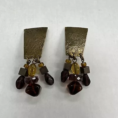 Marjorie Baer MB SF Modern Mixed Metal Clip On Artisan Earrings Carnelian Red • $34.99