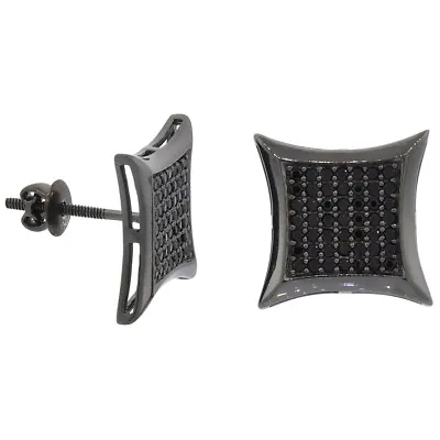 Sterling Silver Micro Pave CZ Stones Curvy Square Screw Back Stud Earrings • $29.99