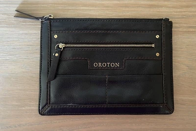 $39 • Buy OROTON Classic Black Leather Clutch Bag ❤️