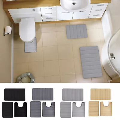 3PCS Memory Foam Bath Bathroom Mat Pad Non-Slip Bedroom Floor Tub Rug Set • $19.88