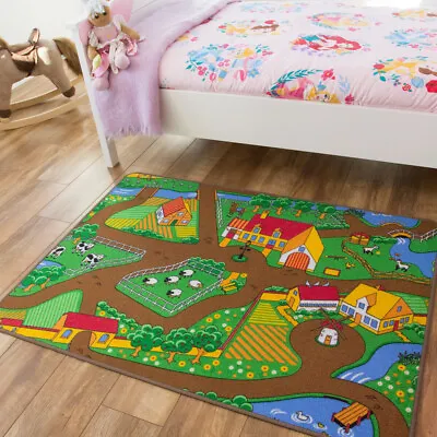 Childrens Farm Play Mat Green Tractor Mat Animals County Kids Play Rug Creche UK • £18.95