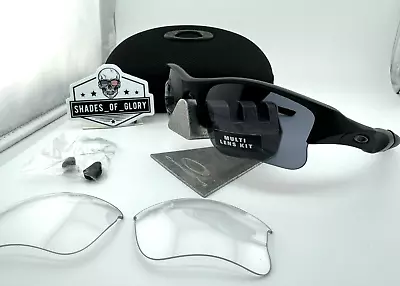Oakley Flak Jacket Xlj Si Matte Black W/ Grey & Clear Lens Array Case Sunglasses • $168