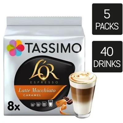 Tassimo Coffee Pods L'OR Latte Macchiato Caramel 5 Packs (40 Drinks) • £24.49