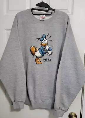 Vintage Disney Store XL Angry Donald Duck Gray Graphic Crewneck Sweatshirt Adult • $19.99