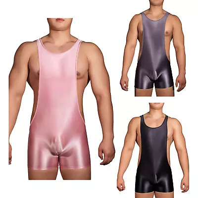 Mens Sexy One Piece Wrestling Singlet Bodysuit Glossy Stretchy Skinny Jumpsuit • $6.15