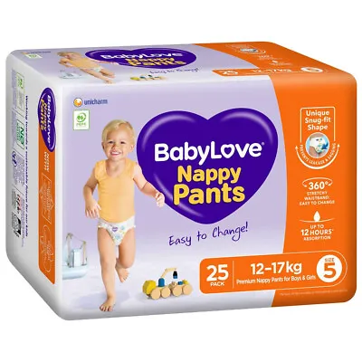 Babylove Nappy Pants Size 5 Walker 12-17Kg Unisex Disposable Nappies Pad 25 Pack • $85.13
