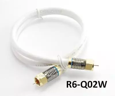 2ft. White Premium RG6 F-Type Quad-Shield CL2 TV/Antenna Coaxial Cable R6-Q02W • $6.99