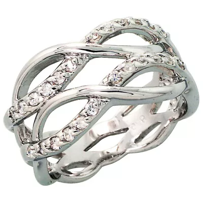 Fine Women 925 Sterling Silver Rhodium Plated Double Twist Ring Band • $51.99