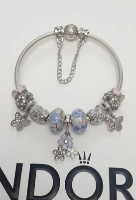 $20.50 • Buy Authentic Pandora Snowflake Bangle + Beautiful Generic European Charms 19cm