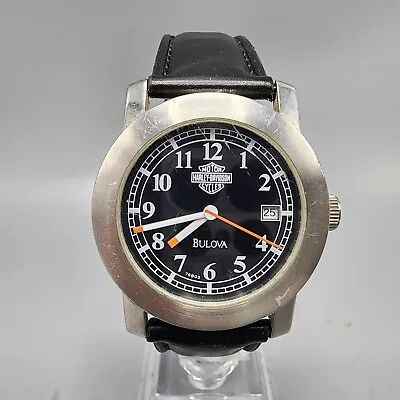 Bulova Harley Davidosn Watch Men Silver Tone Black Dial Date 36mm New Battery • $79.99