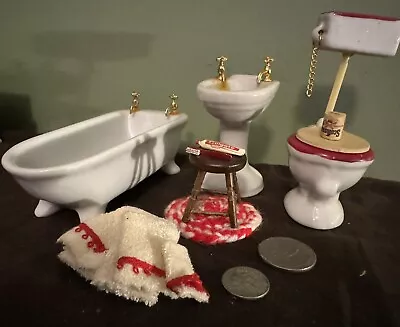 Vintage Doll House Bathroom Set 35 Years Old W/ Towels TP Toothbrush Stool • $16.99