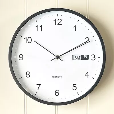 Wall Clock With Day And Date For Living Room Kitchen Office Home Decor Accessory • £20