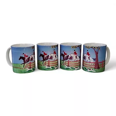 Vintage Fox Hunting Equestrians Dogs Green Country Landscape 4 10oz Coffee Mugs • $74.99