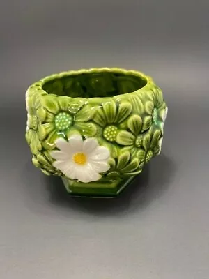VTG Relpo Japan Planter/Vase Daisy Flowers #5942 Small Green W/white Daisies • $19.75