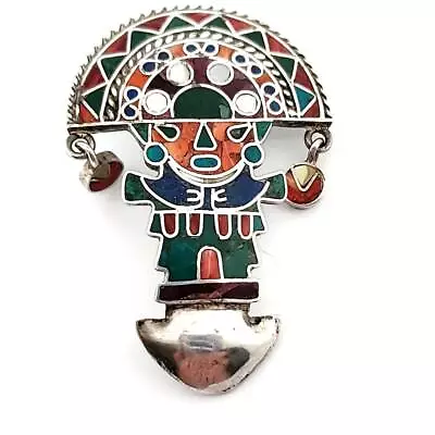 $0.99 • Buy Estate Sterling Silver 950 Mexico Aztec Worrior Inlay Stone 2  Pendant #7832