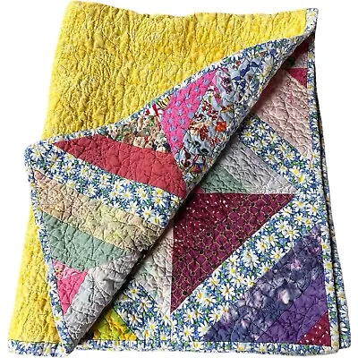 Baby Lap Quilt Patchwork Scrappy I-Spy Dog ABC Playtime Square Colorful 37 X 30 • $70