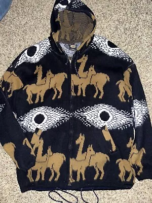 Vintage Tejidos Atahualpa Wool Zop Sweater Jacket Alpacas Hoodie Men’s L Or XL? • $60.40