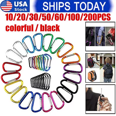 10/200 PCS Aluminum Carabiner D Shape Spring Clip Snap Key Hook Keychain Buckle • $7.99