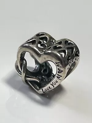 PANDORA 'ALE' '925' Sterling Silver 'LOVE YOU MUM' Heart Bead Charm Pendant LOVE • £12.99