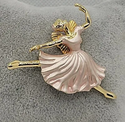 £7.99 • Buy Beautiful Ballerina Brooch - Gold Tone With Pink Dress And Rollover Clasp 
