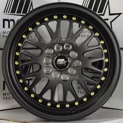 $504.45 • Buy 15  15x7 5x100 5x114.3 20 OFFSET MST MT10 MATTE BLACK MESH GOLD RIVET WHEEL OF 4