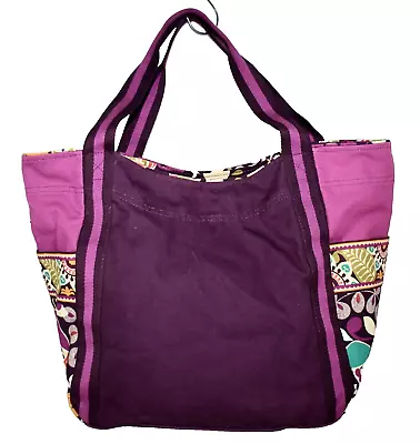 VERA BRADLEY Large Colorblock Tote Beach Bag Carryall In Plum Crazy Canvas • $35