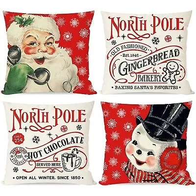 $38.92 • Buy PANDICORN Vintage Christmas Pillow Covers 18x18 Set Of 4 Santa Claus Snowman ...