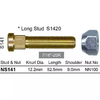 NICE Wheel Stud & Nut 7/16  52.5mm NS141 • $11.96