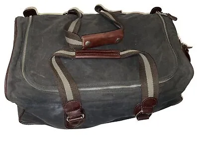 Mulholland Brothers Leather And Green Canvas Rolling Duffle Bag • $89.95