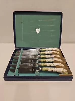 House Of Prill Green Onion Porcelain Steak Knife Set Of 9 Sheffield England • $45.99