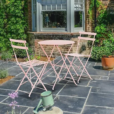 Bistro Table & Chairs Set Coloured Finish Garden Foldable Metal | 3 Piece Set • £82.99