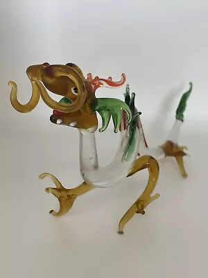 Art Glass Dragon Figurine Hand Blown Animals Brown Green Red Murano? • $45