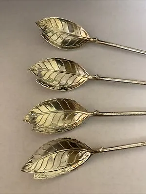 Tiffany & Co Leaf Mint Julep Iced Tea Spoons Straw Rare Set Of 4 Silver Gift • $600