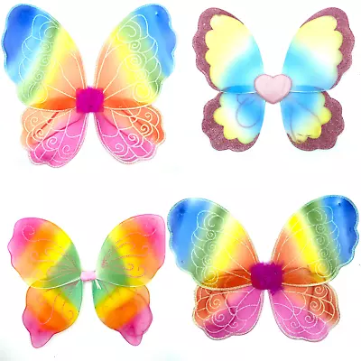 Large Net Fairy Wings Glitter Fancy Dress Costume Dressing Up Adult Kids Rainbow • £5.65