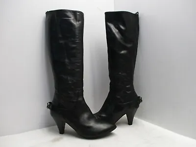 Miss Sixty Italy Black Leather Zip Knee High Heel Fashion Boots Womens Sz 39 EUR • $39.95