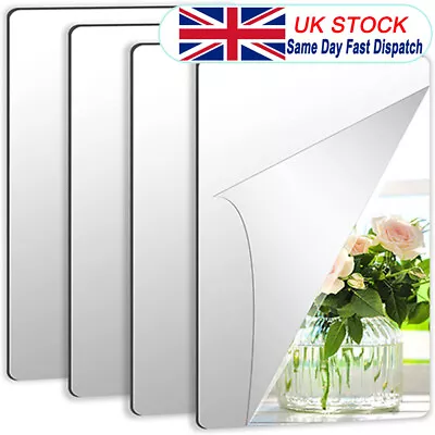 4/8/12Pcs Acrylic Mirror Tile Wall Stickers Self Adhesive Square Decals UK STOCK • £7.21