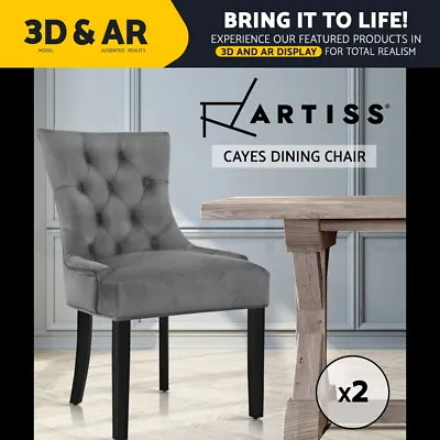 $199.95 • Buy Artiss 2x Dining Chairs French Provincial Retro Chair Wooden Velvet Fabric Grey